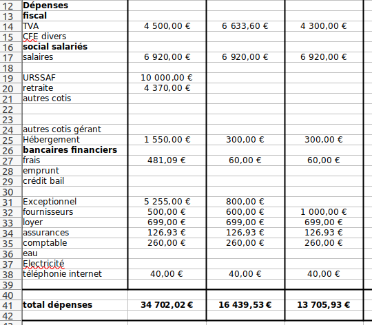 Exemple de décaissements de plan de trésorerie