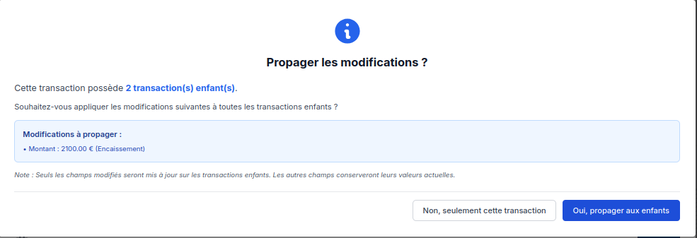 Alticash - propager les modifications